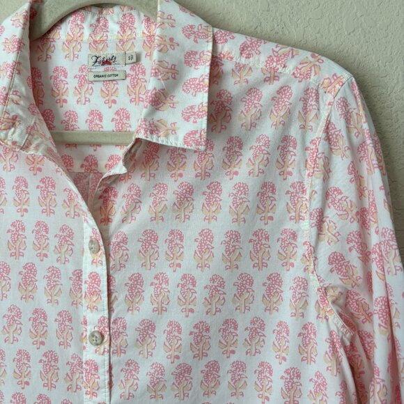 Faherty Organic Cotton Malibu Pink Taj Floral Long Sleeve Boyfriend Shirt - Picture 4 of 12